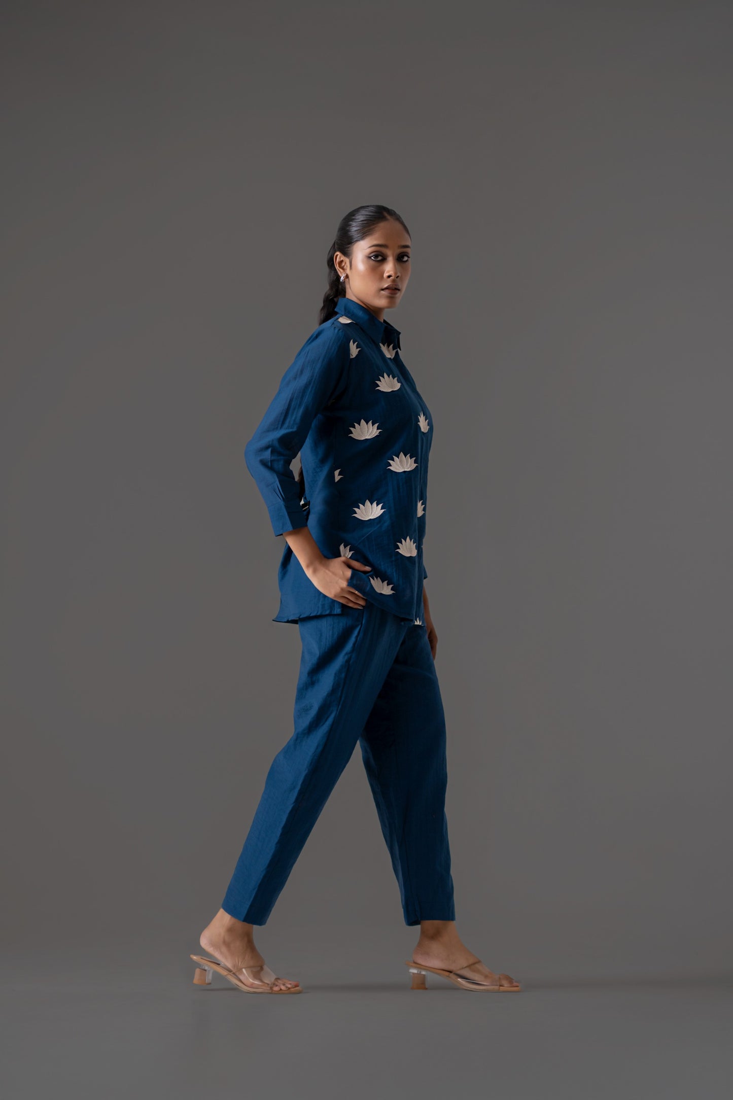 Blue mul chanderi fully embroidered (A456)