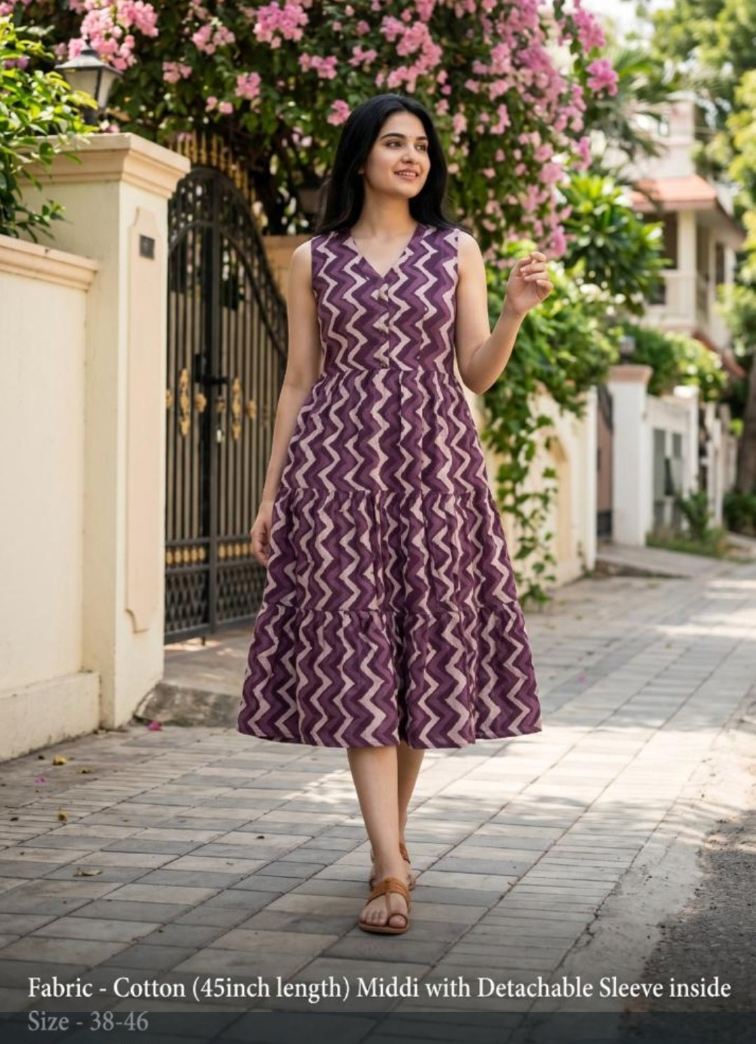 Cotton one piece dress with detachable sleeves (B697)