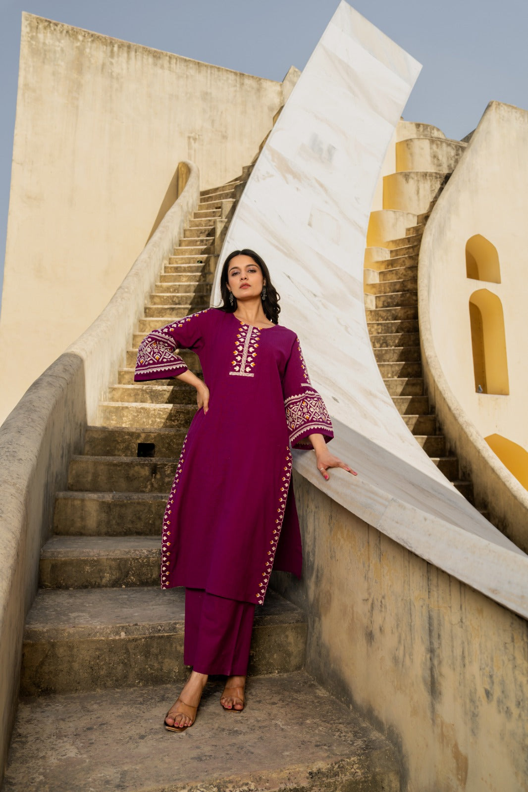 Purple handloom cotton with full thread work two piece cordset (P2122)