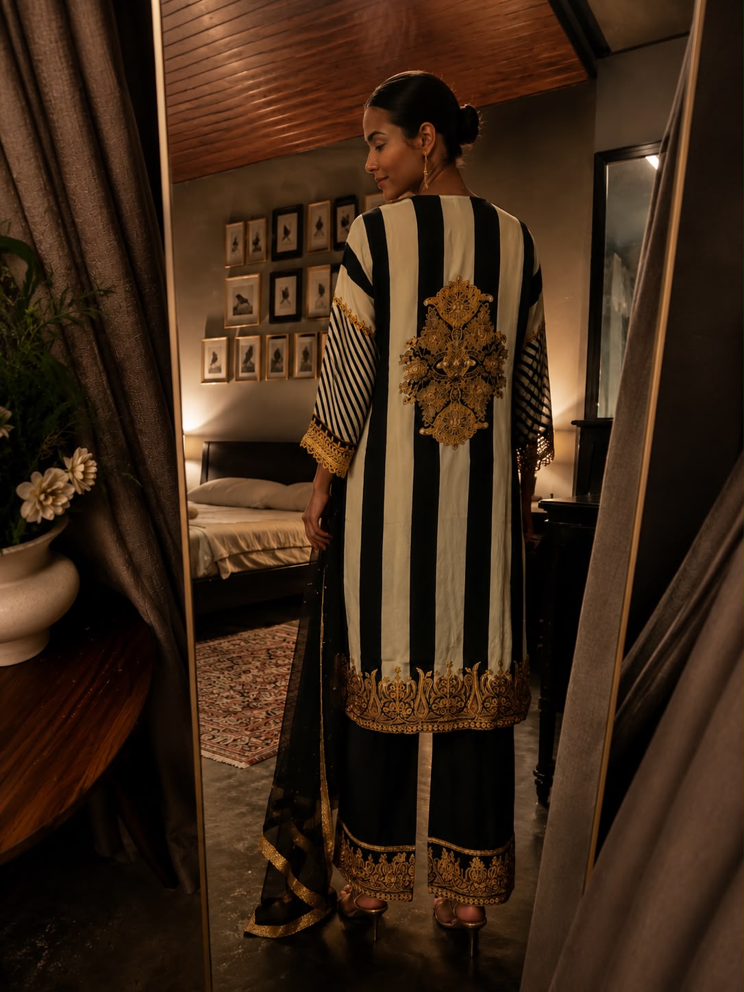 Pure crape with lining three piece set (S218)