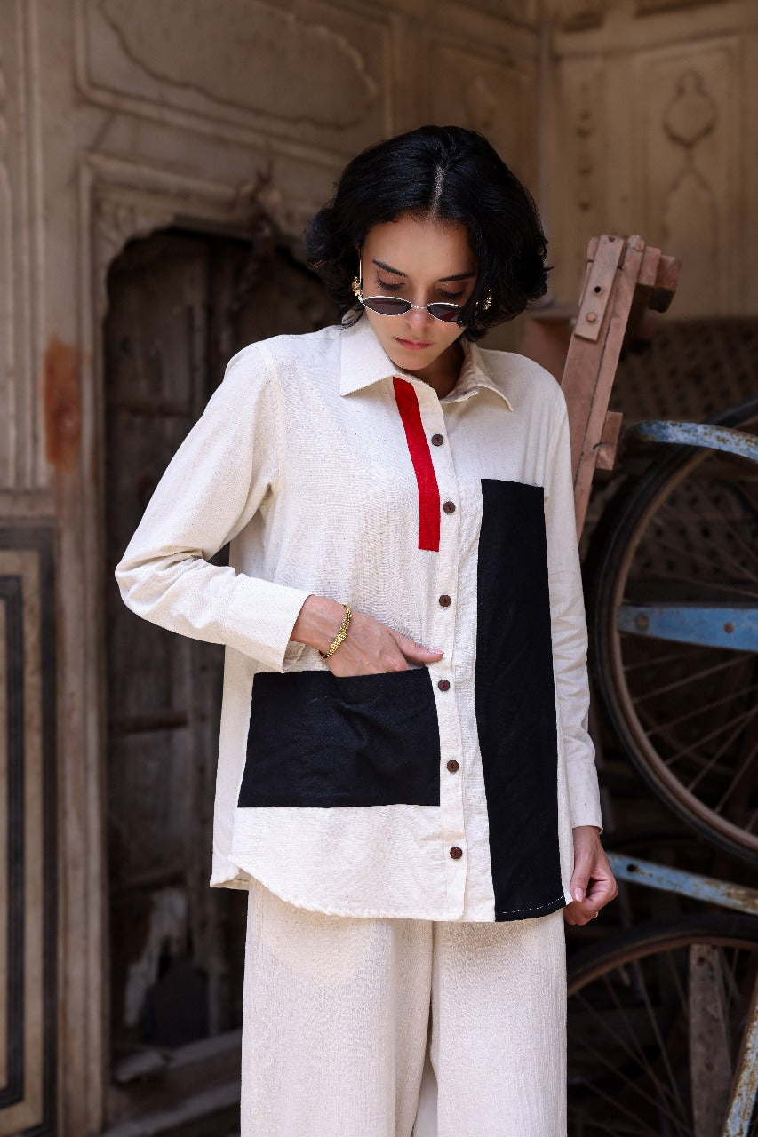 Off white cotton linen only shirt (A589)