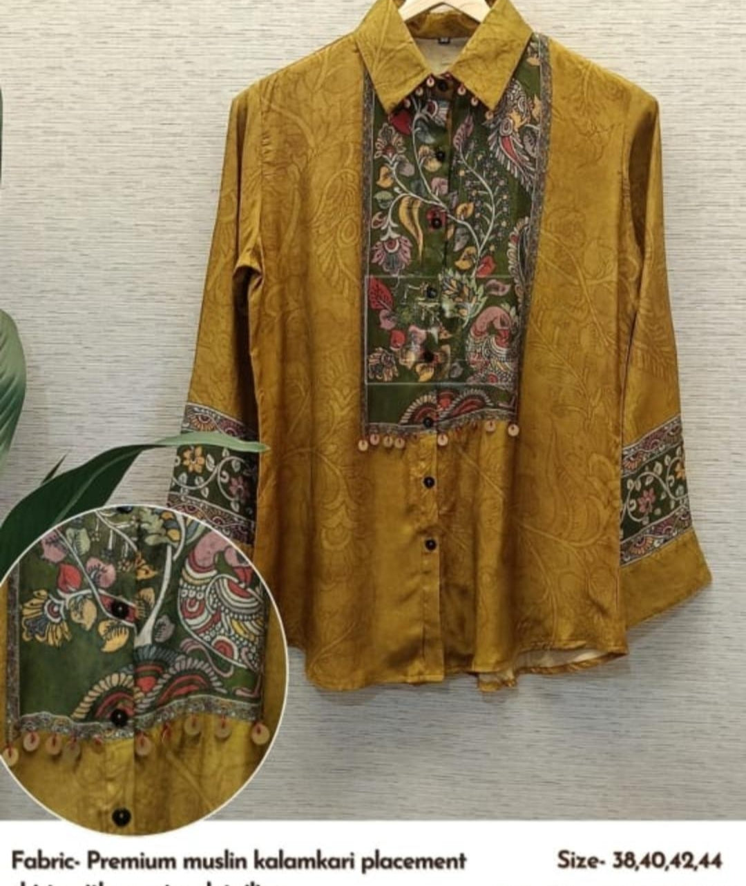 Mustred pure Muslin with detailing only shirt (A1472)