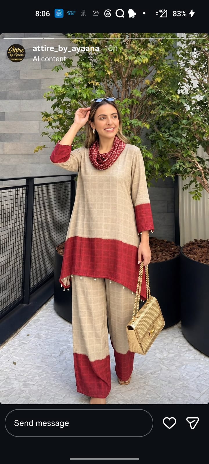 Pure crape cowl pattern smart two piece cordset (S392)