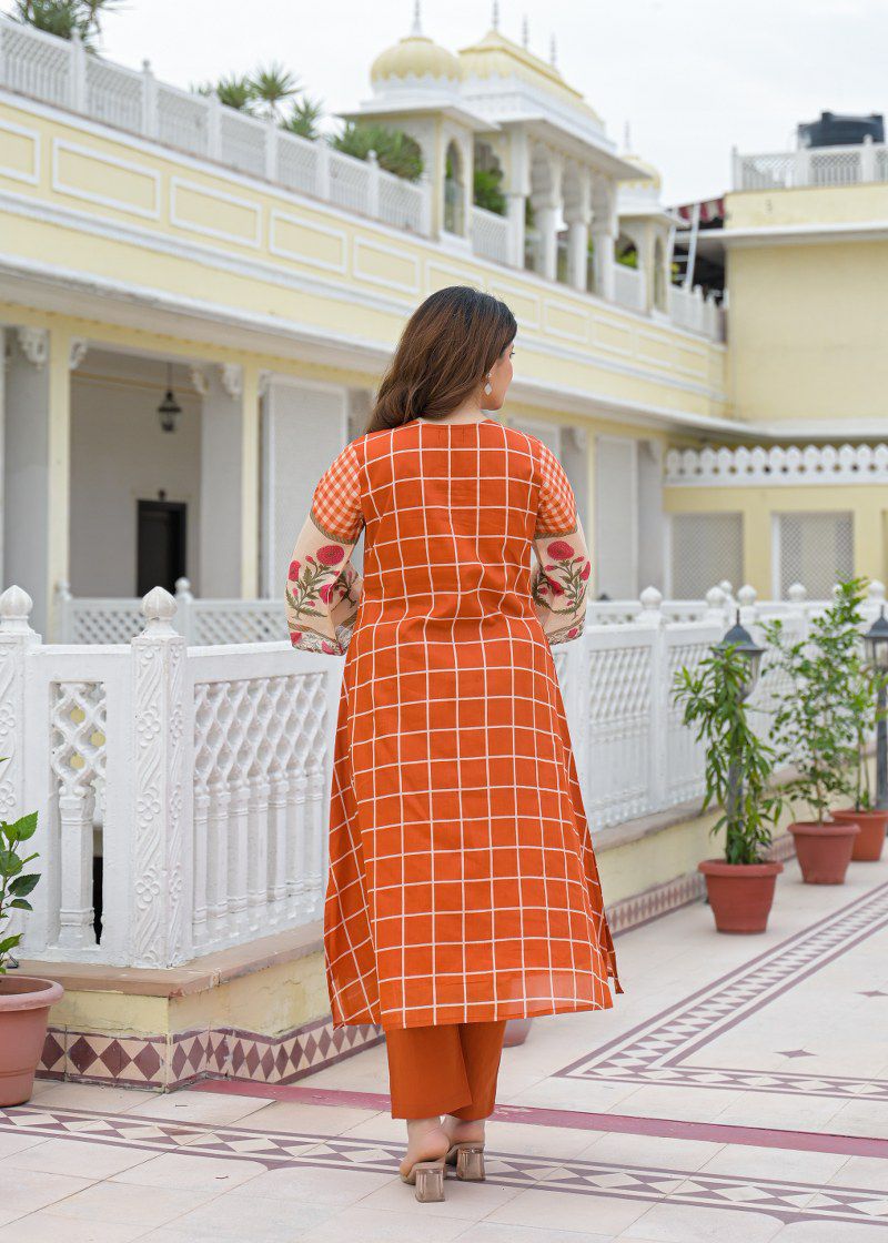 Mul cotton with lining A line pattern with both side deep mobile pocket two piece cordset (S114)