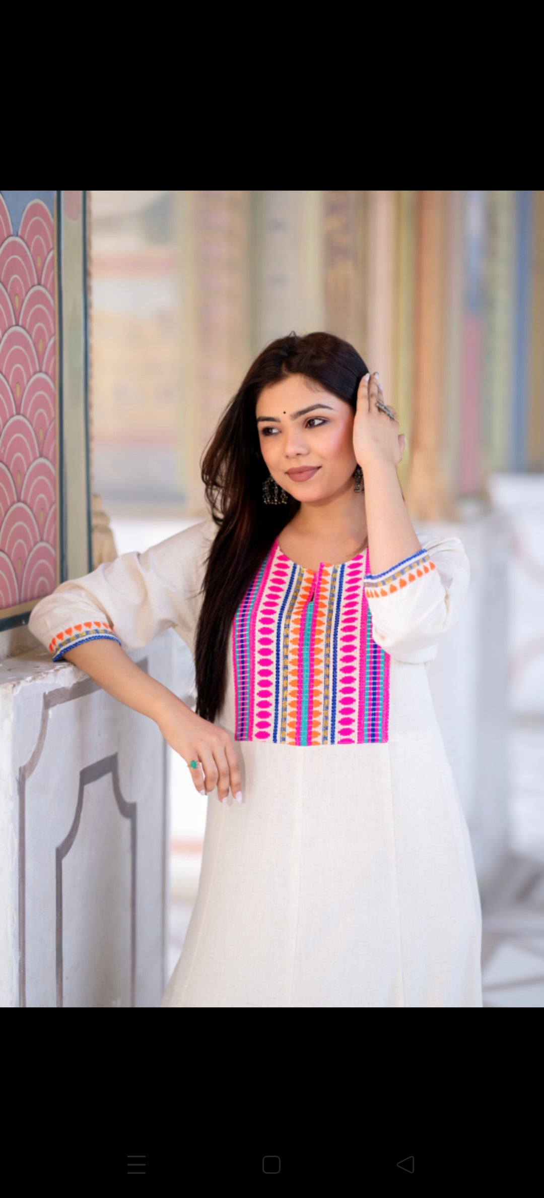 Designer off white A line multicolored embroidery two piece cordset (A243)