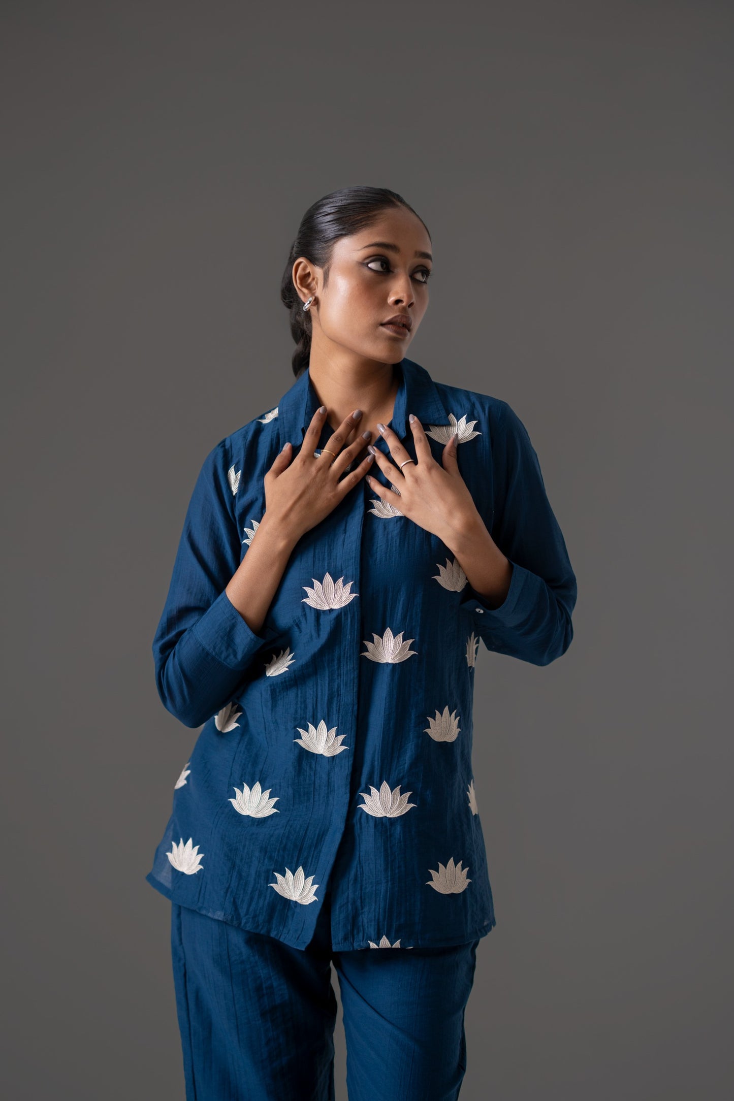Blue mul chanderi fully embroidered (A456)
