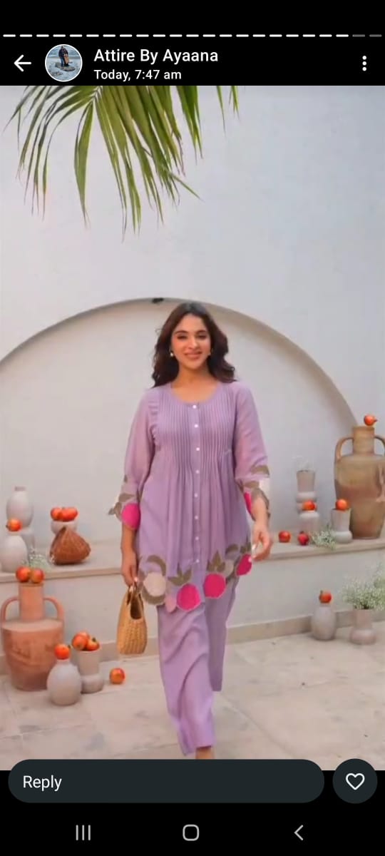 Purple mul chanderi with applique work two piece cordset (A530)