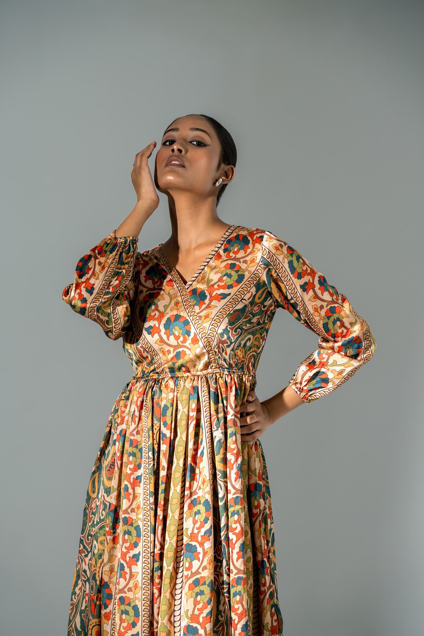 Pure crape silk with mul lining one piece dress (A689)