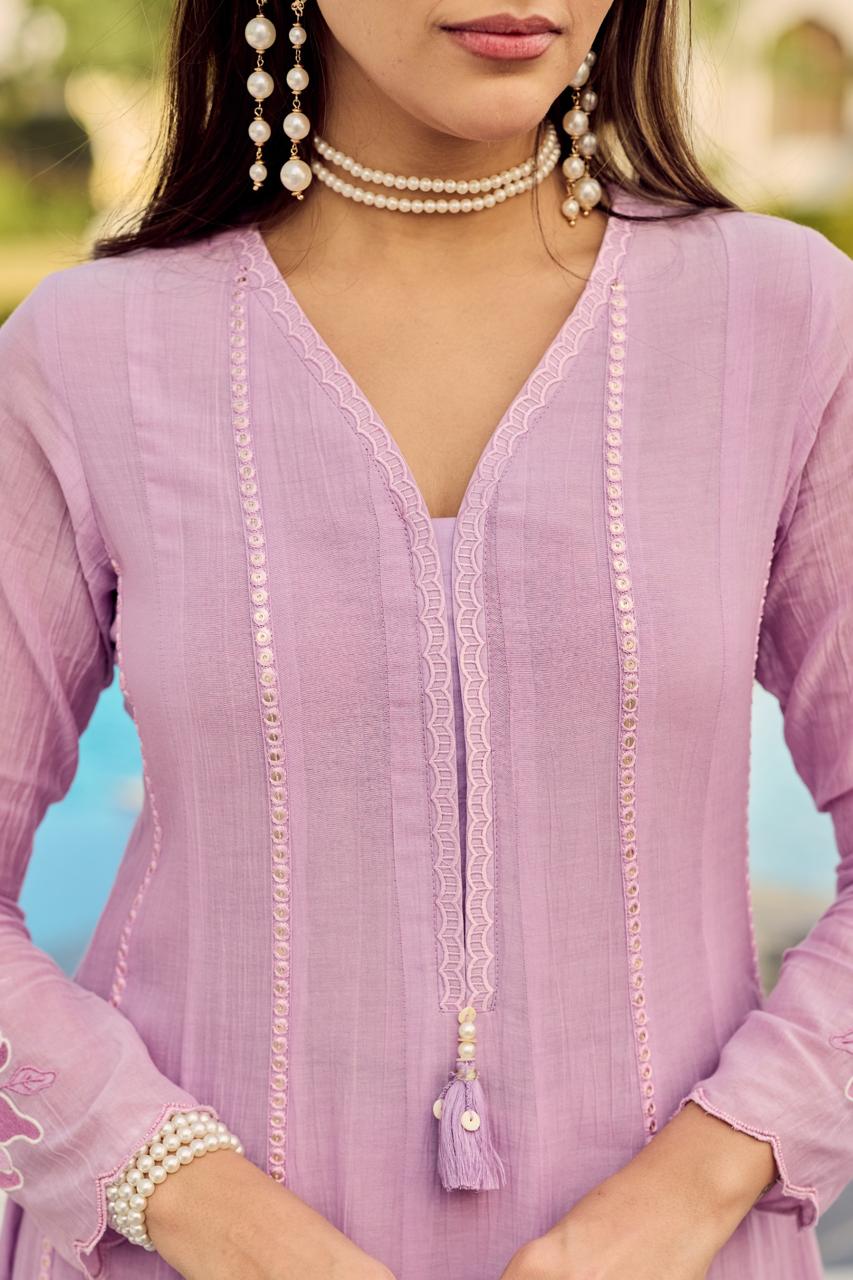 Lavender pure mul chanderi three piece set (B687)