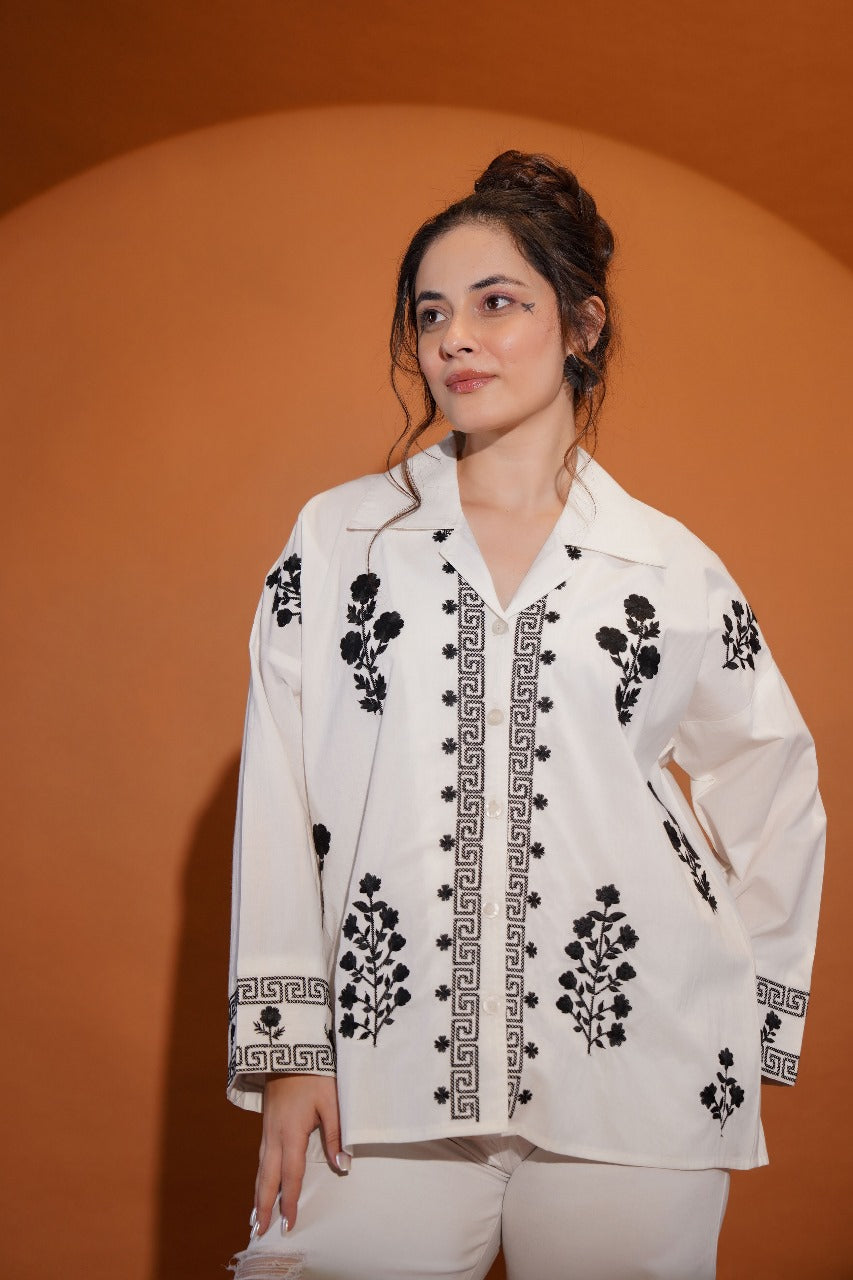 White pure cotton fully thread work only shirt (P2045)