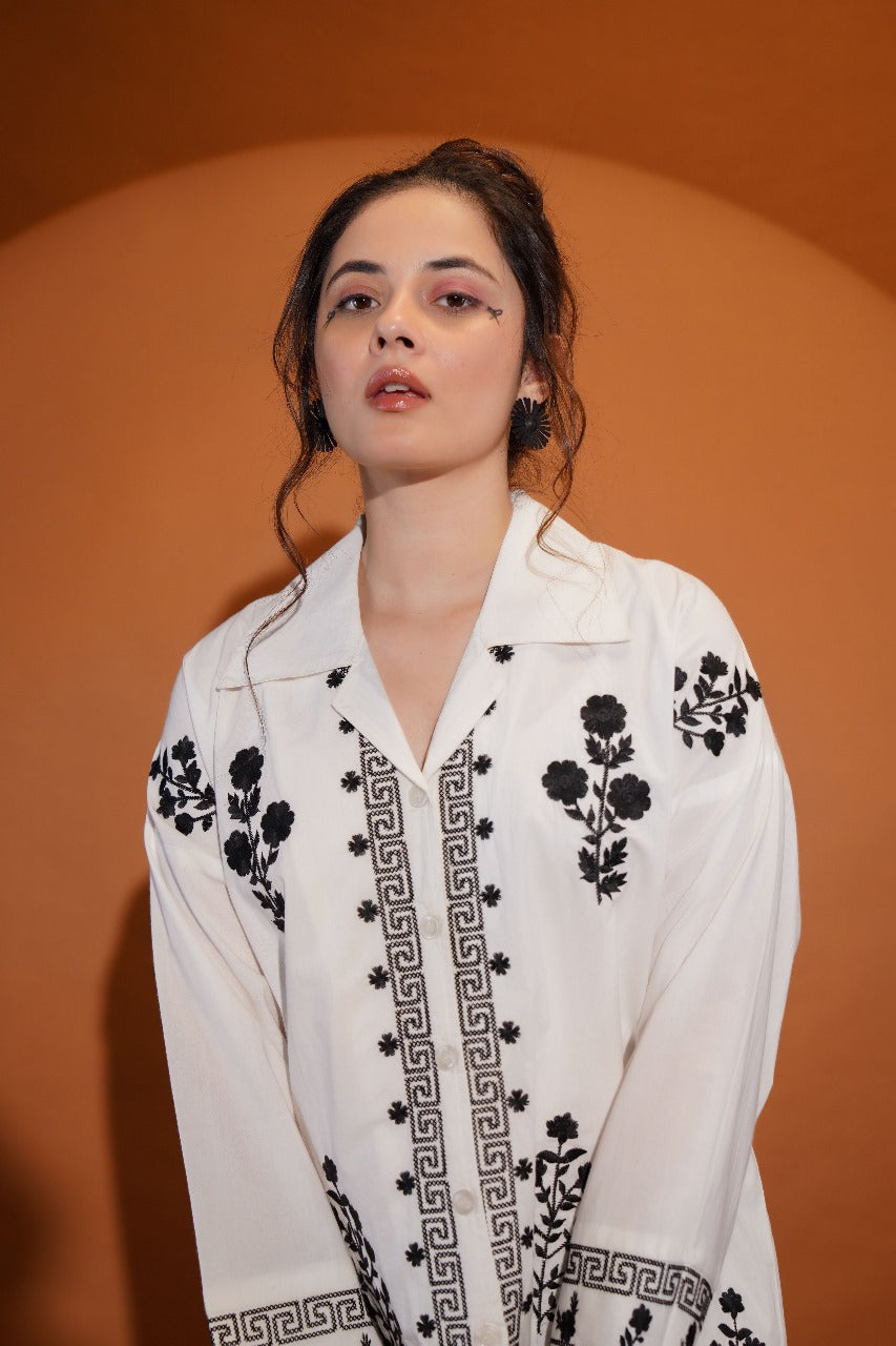 White pure cotton fully thread work only shirt (P2045)
