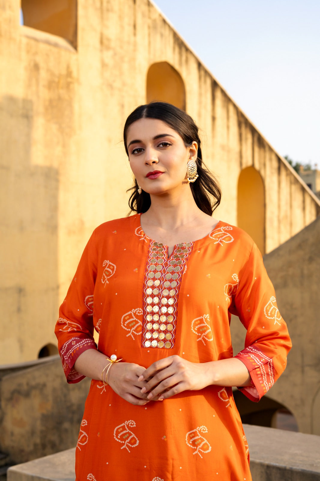 Orange pure mul silk two piece cordset (A267)
