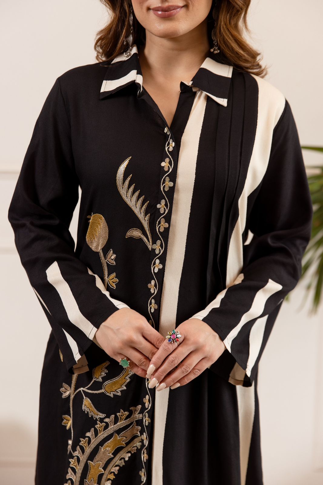 Black cotton modal designer two piece cordset (A927)