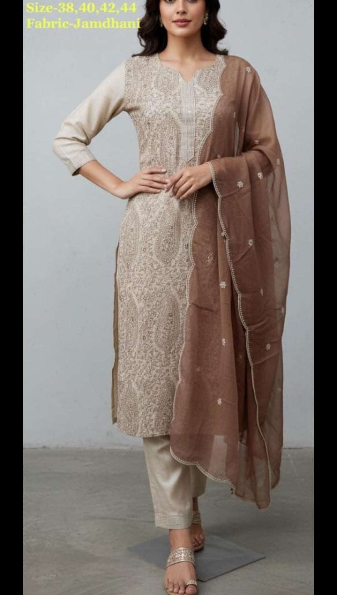 Pure jamdani full thread work designer three piece set (A1368)
