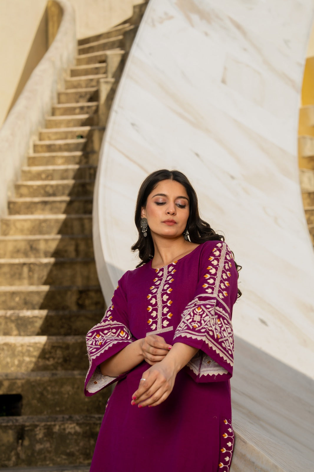 Purple handloom cotton with full thread work two piece cordset (P2122)