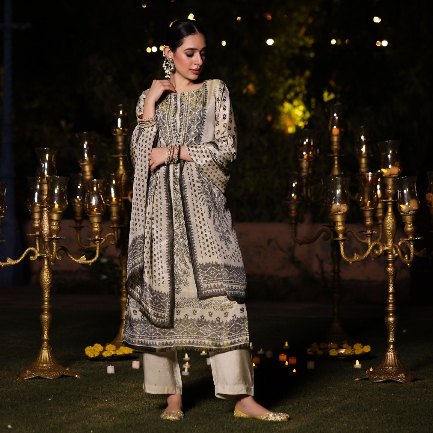 Pure tissue with mul lining designer three piece set (A497)