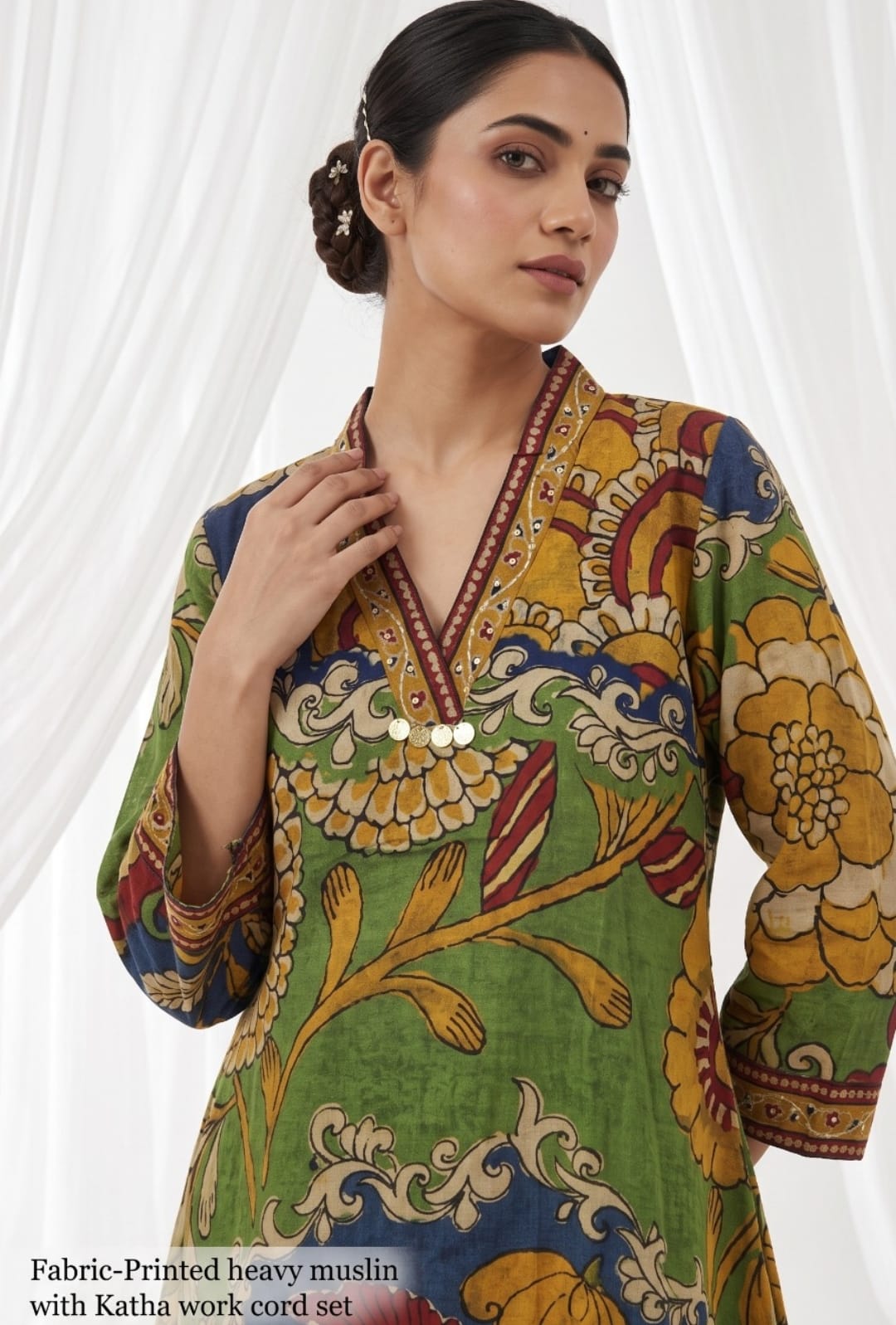 Pure muslin kalamkari print slightly loose fit smart two piece cordset (S215)