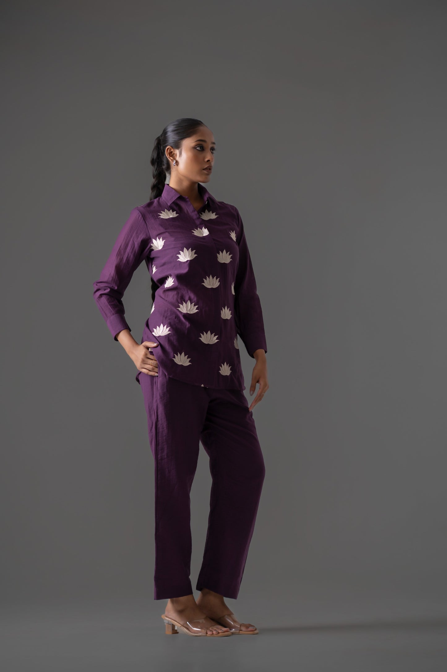 Purple mul chanderi fully thread work two piece cordset (A457)