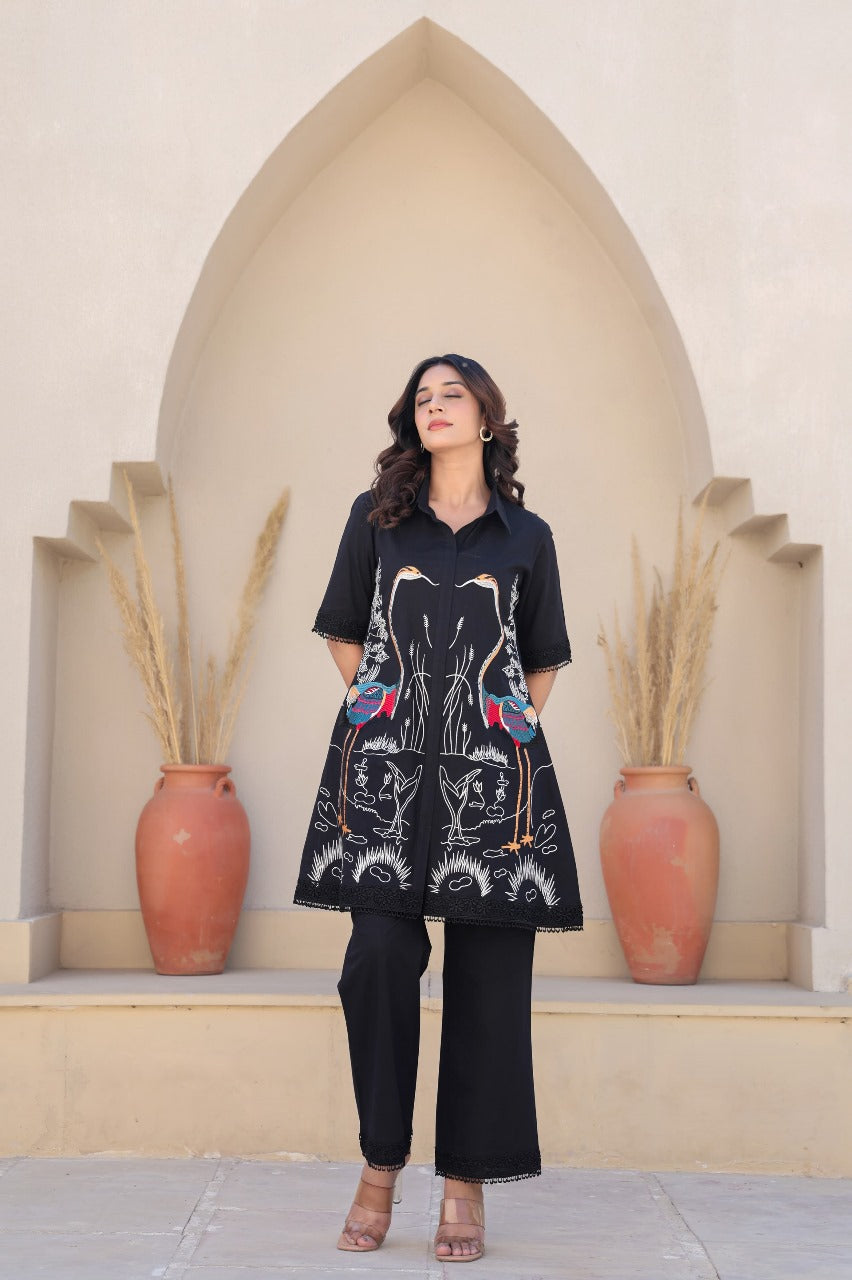 Black fully embroidered smart two piece cordset (P2090)