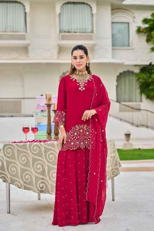 Pure chinnon with heavy sharara three piece set (C647)