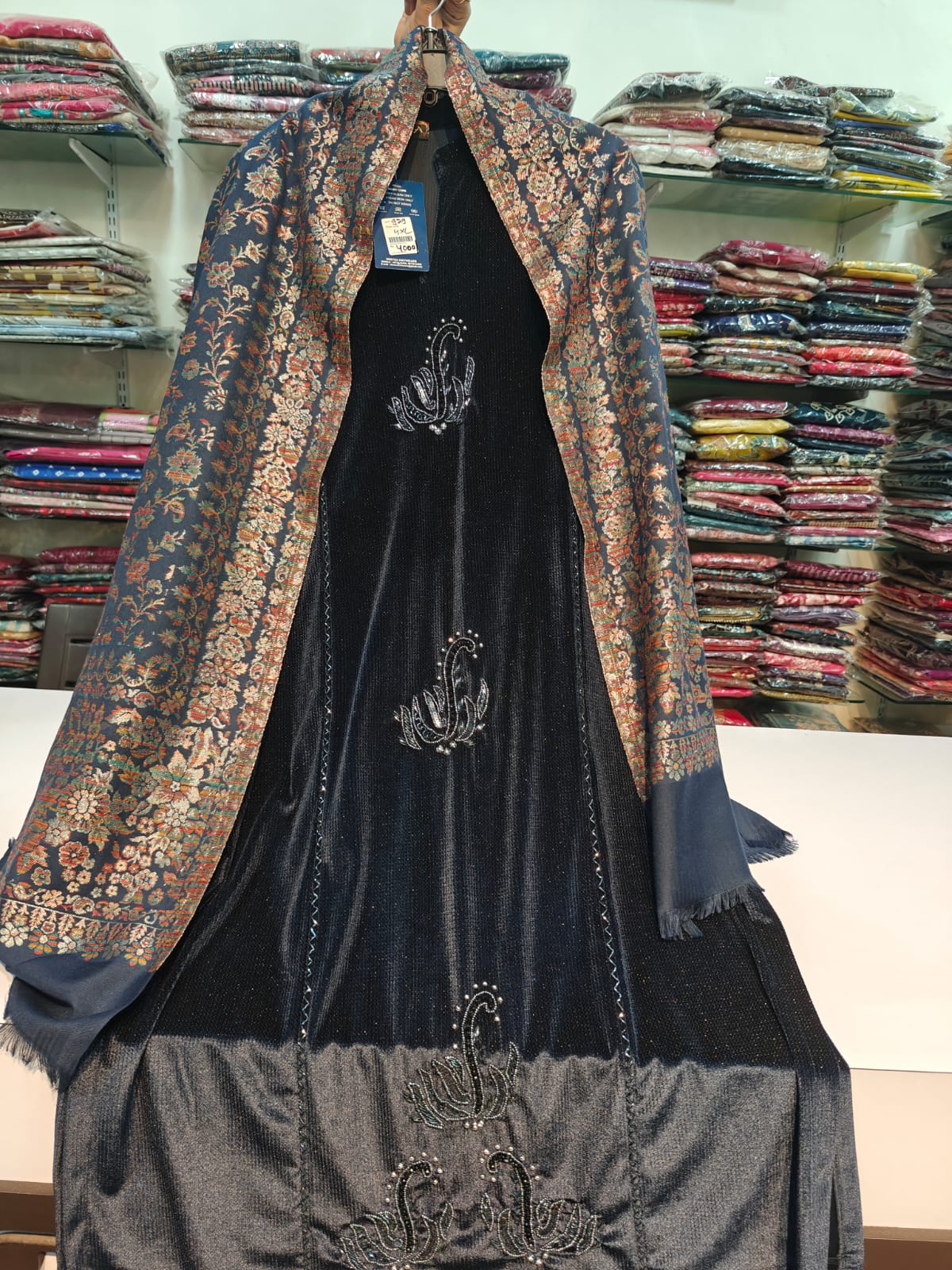 Blue velvet with banarasi silk dupatta