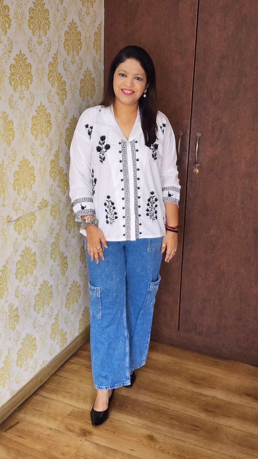 White pure cotton fully thread work only shirt (P2045)