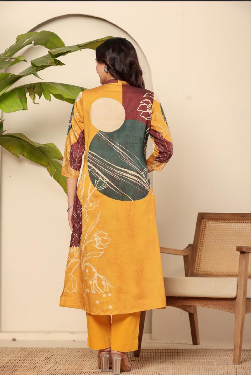 Mustred digital print pure muslin two piece set (P1985)