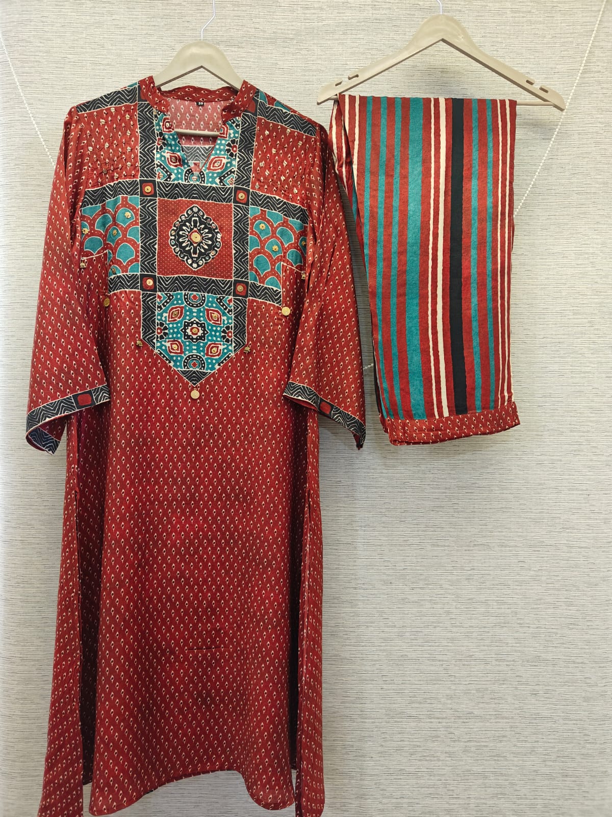 Pure muslin Ajrakh print two piece cordset (B997)