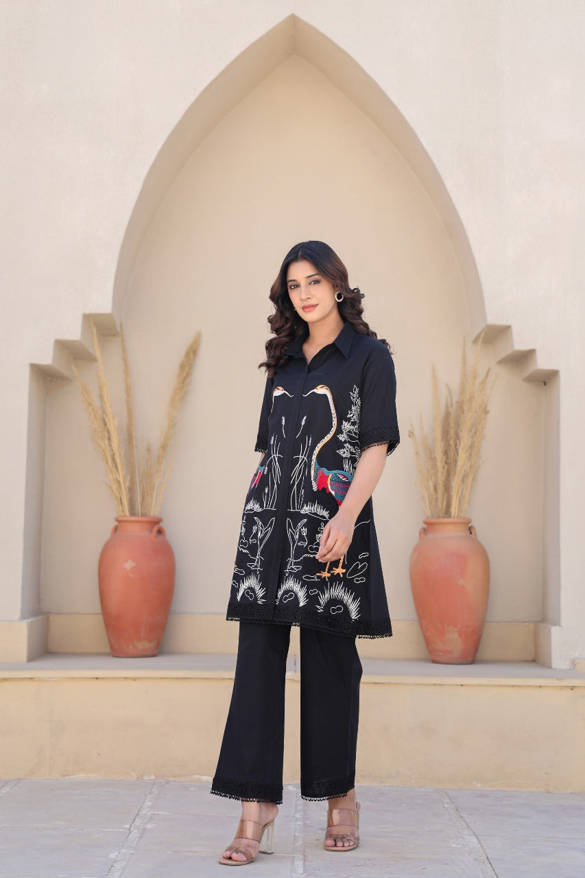 Black fully embroidered smart two piece cordset (P2090)