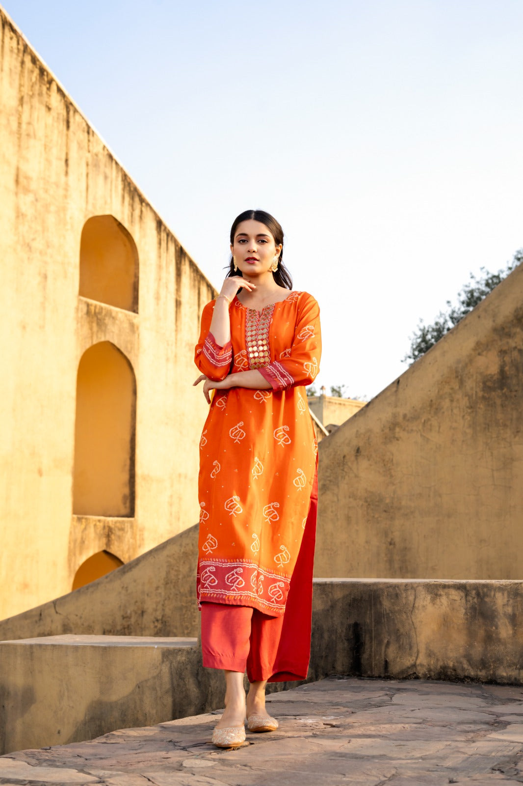 Orange pure mul silk two piece cordset (A267)