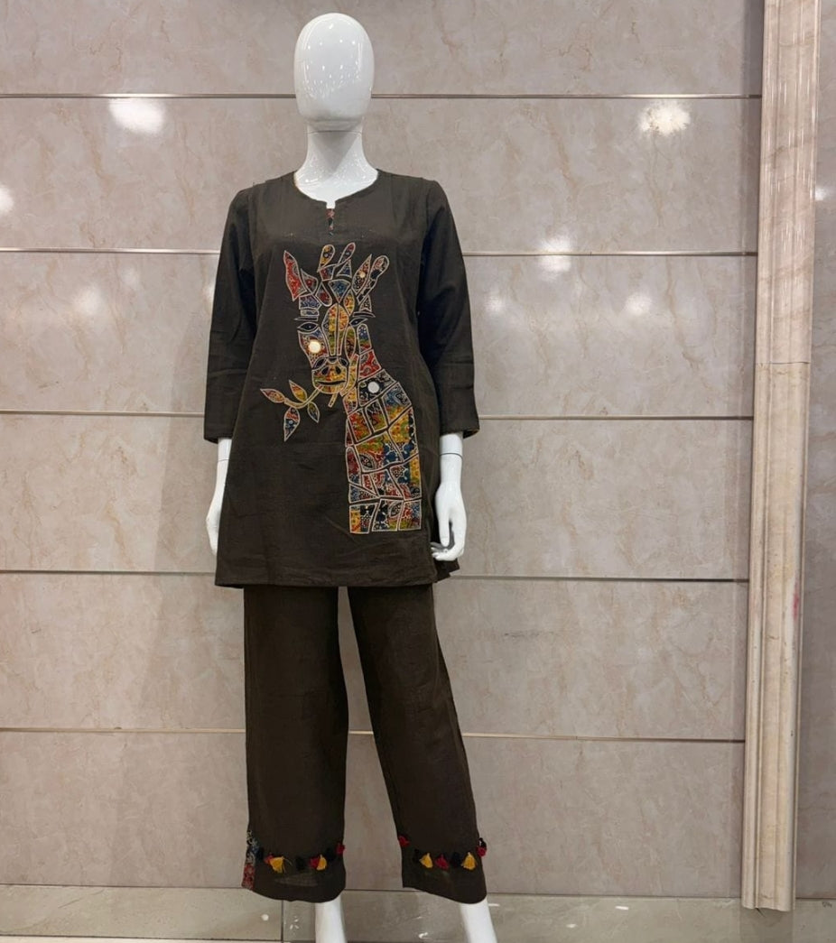 Brown applique work smart two piece cordset (A1013)