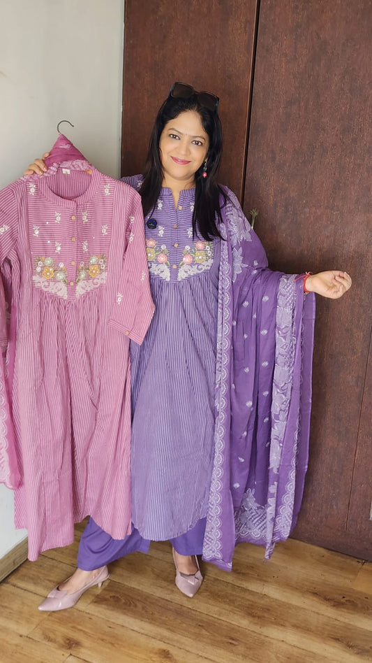 Pure cotton A line pattern three piece set (B1035)