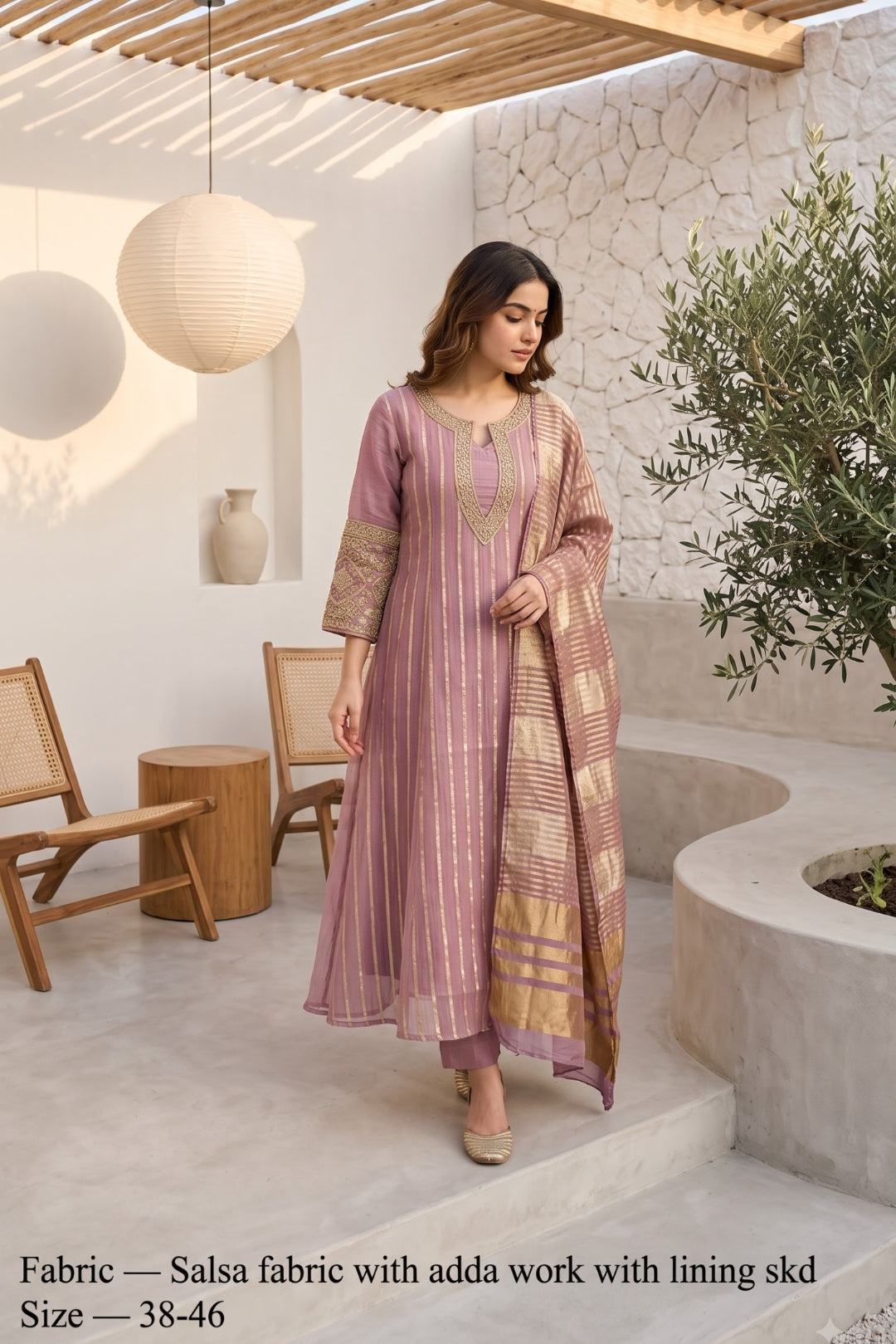 Salsa tissue fabric with adda work three piece set (C435)