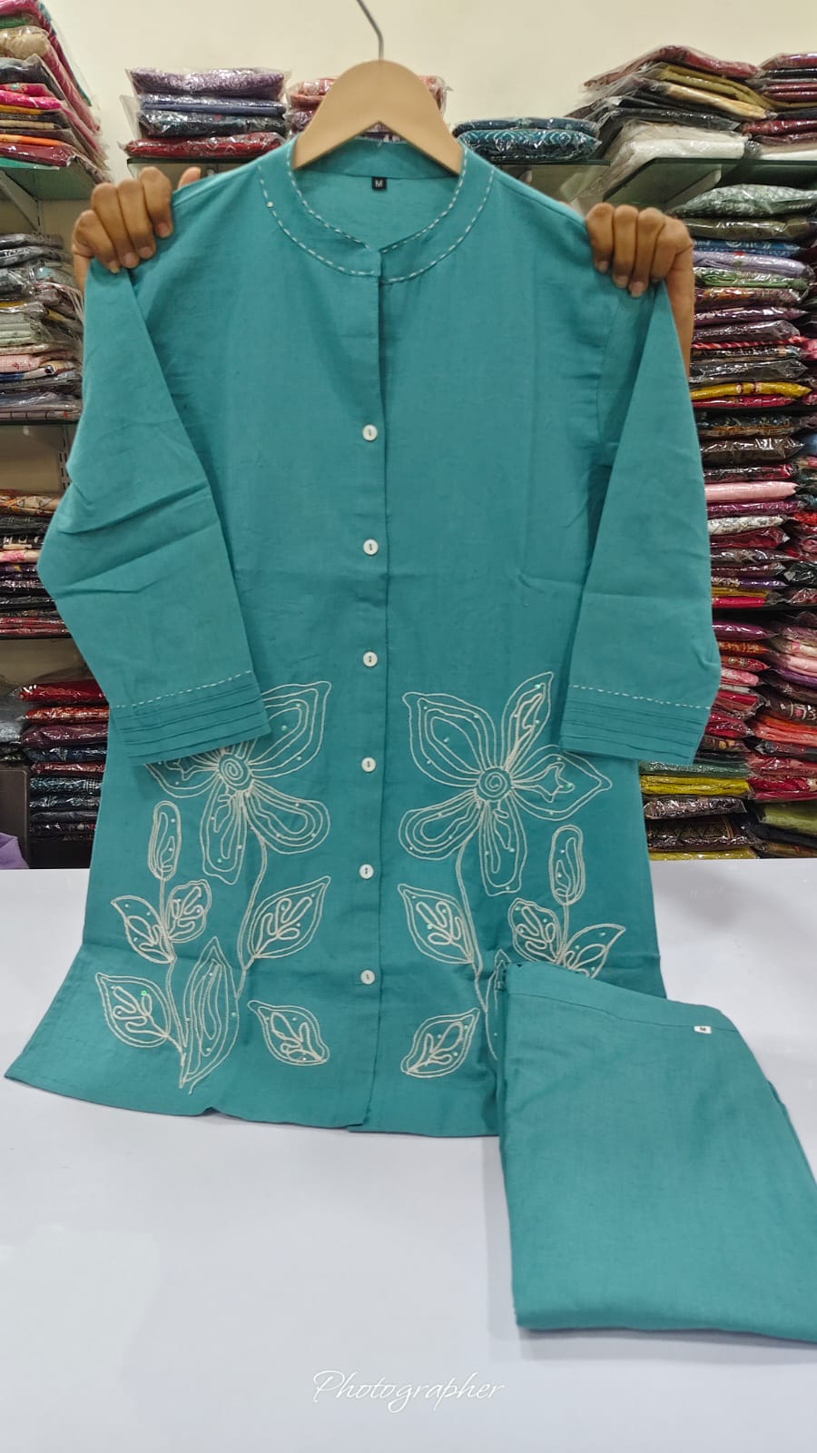 Cotton linen fully embroidered two piece cordset (B583)
