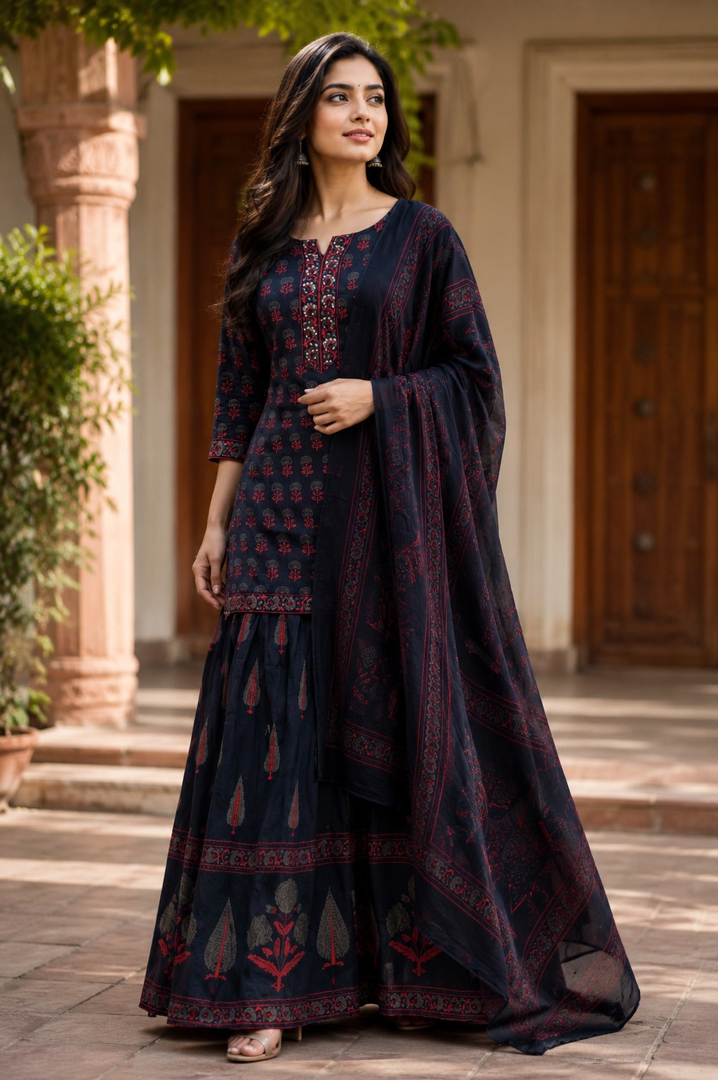 Pure cotton flared skirt with top and dupatta gopi dress (S329)