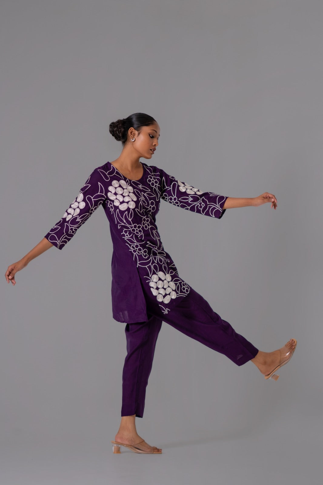 Purple fully embroidered two piece cordset (A501)