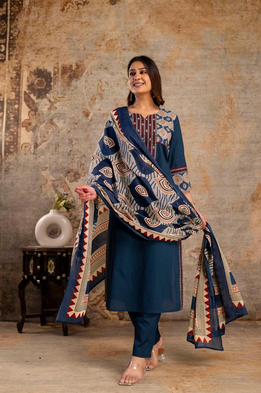 Blue pure cotton three piece set (P2075)