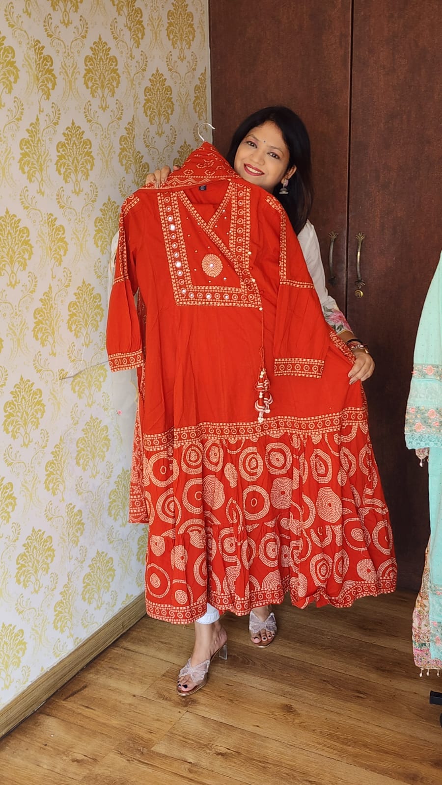 Orange flared pure cotton three piece set (P1951)