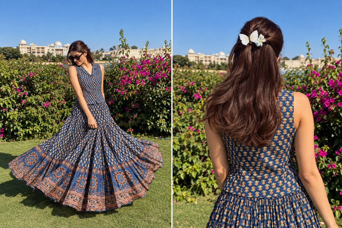 Pure cotton with lining flared skirt with vest (S398)