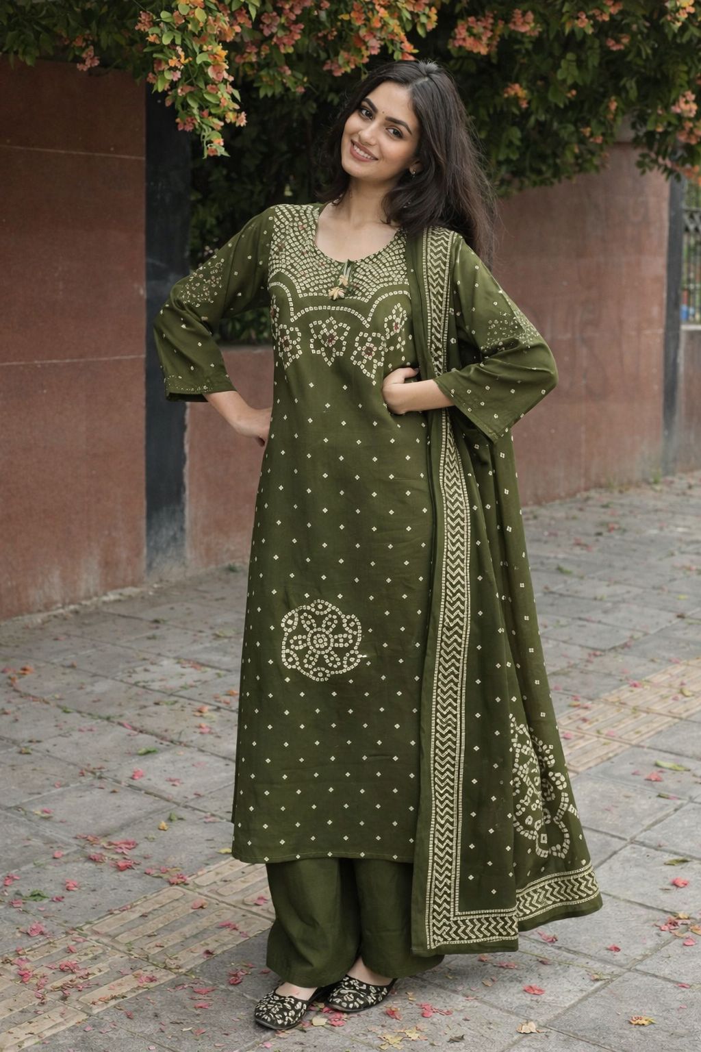 Green bandani pure cotton three piece set (A1702)