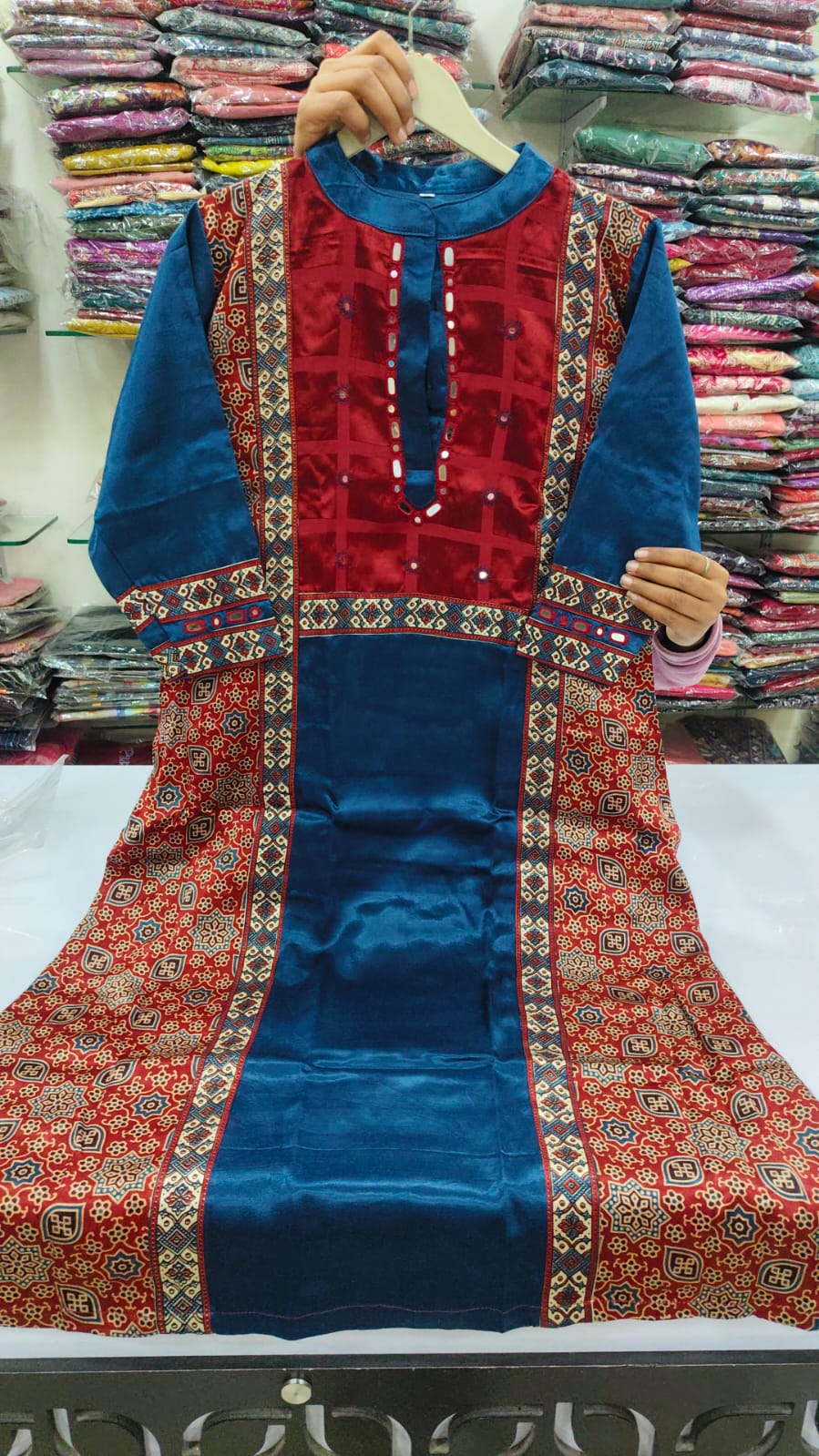Gaji silk real mirror kurti style dress (A1867)