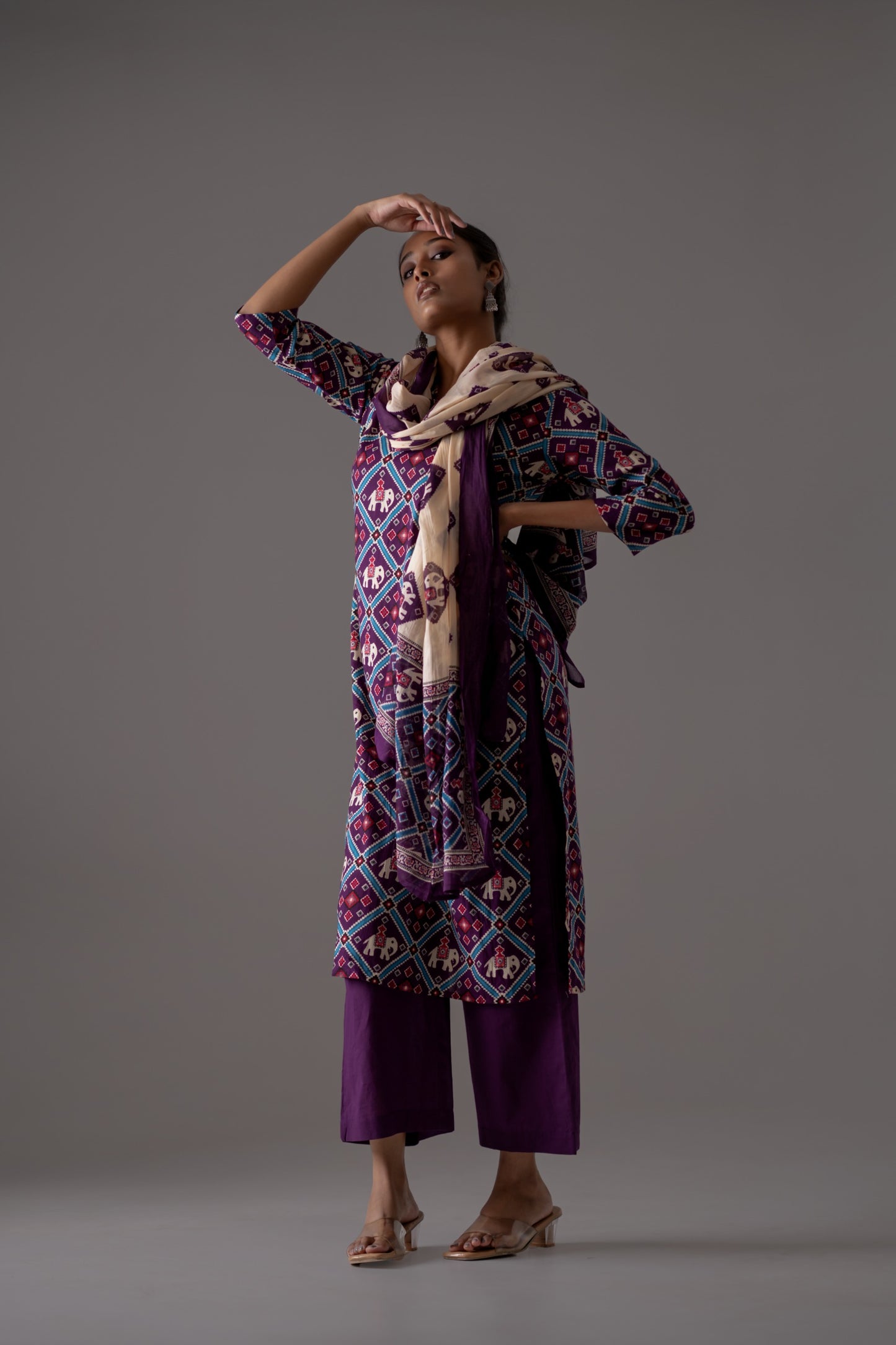 Purple patola pure cotton three piece set (A435)