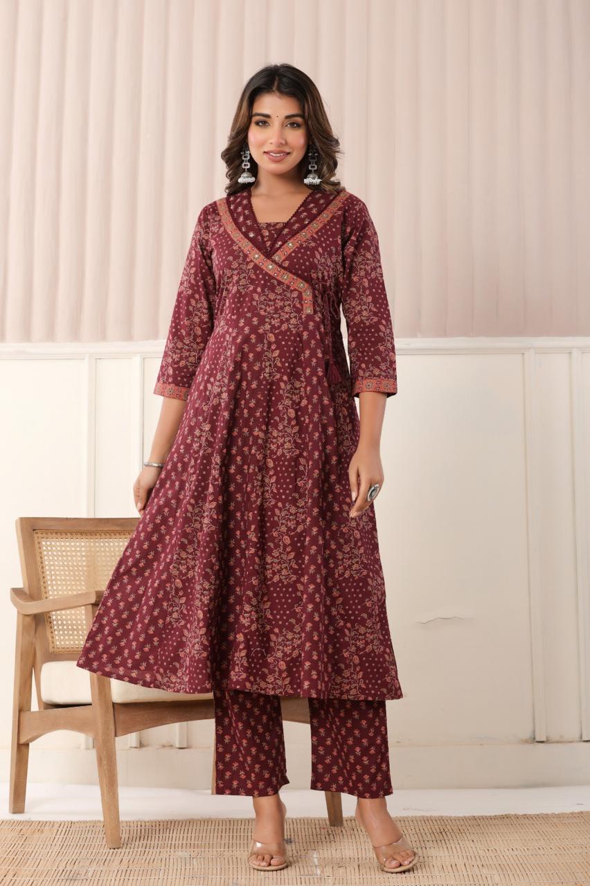 Dark wine pure cotton three piece set (P1669)