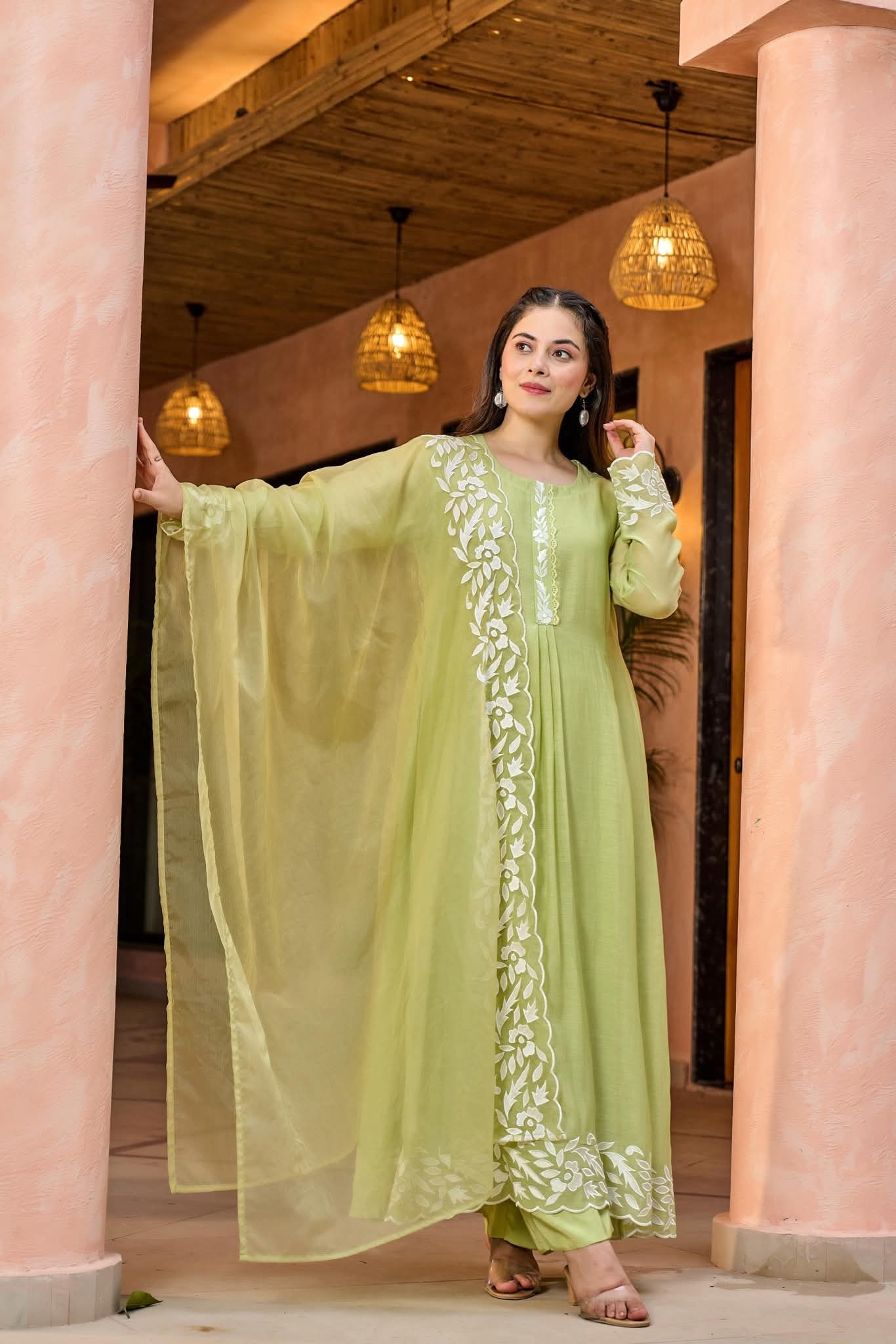 Light green mul chanderi three piece set (A439)