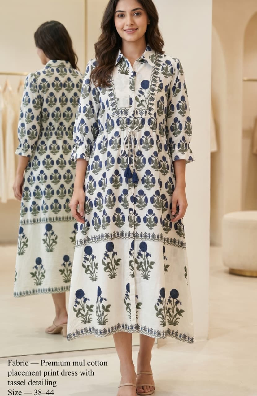 Pure cotton block print with string one piece dress (B610)