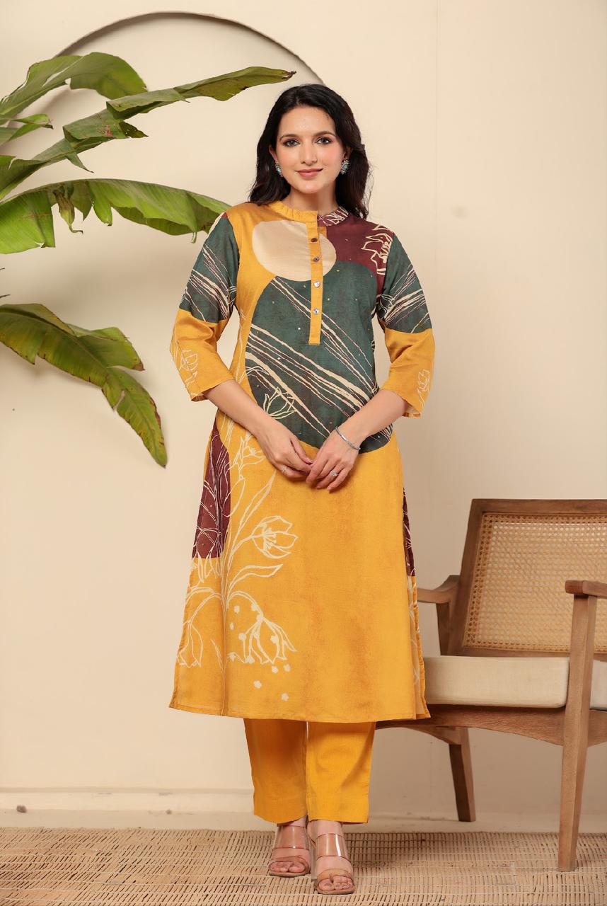 Mustred digital print pure muslin two piece set (P1985)
