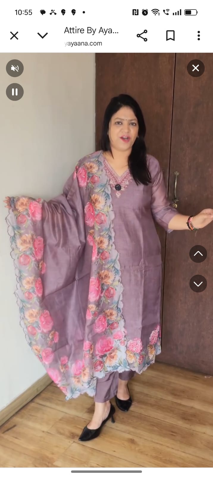 Pure chanderi with full katha work three piece set (A1633)