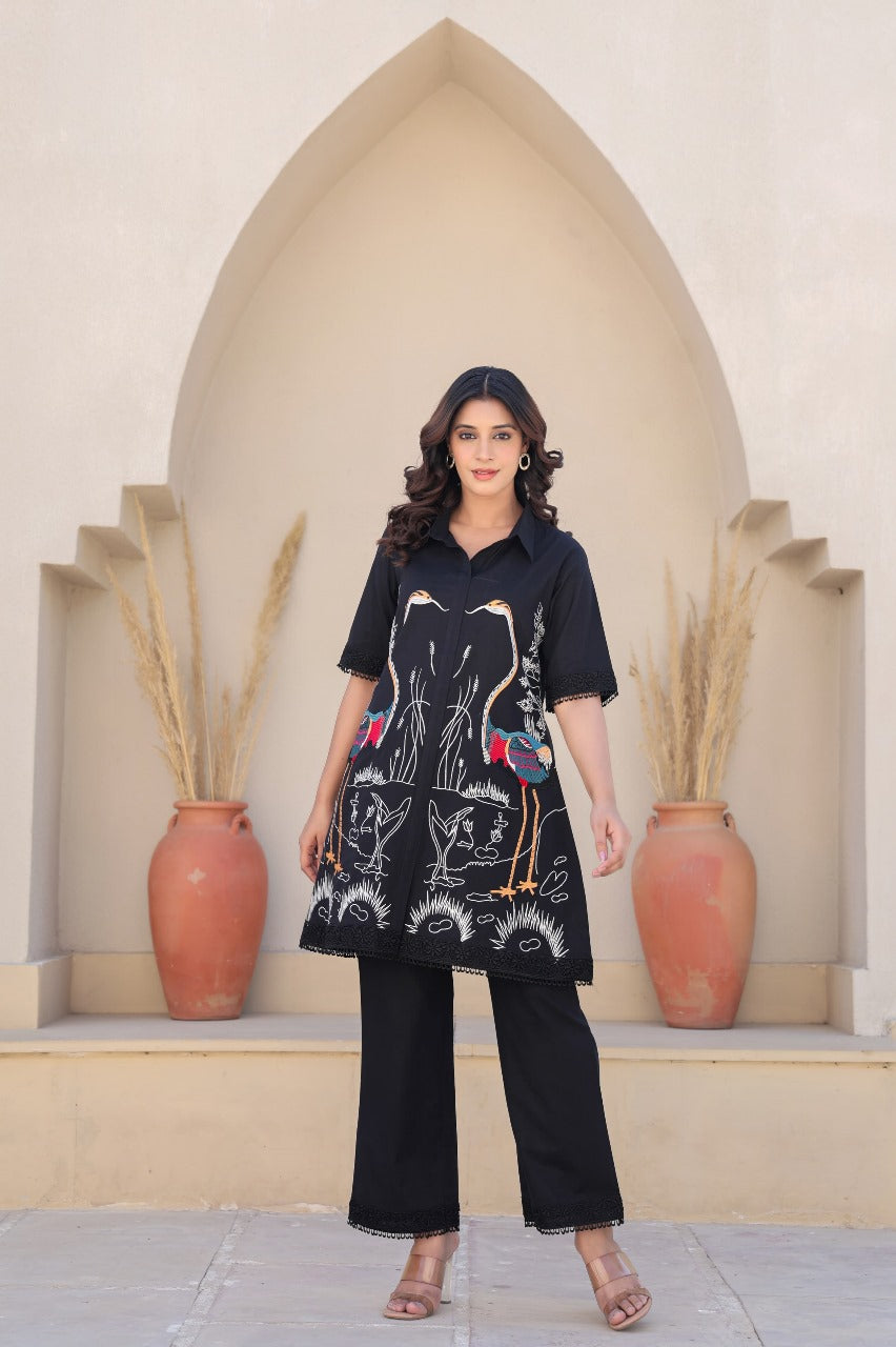 Black fully embroidered smart two piece cordset (P2090)