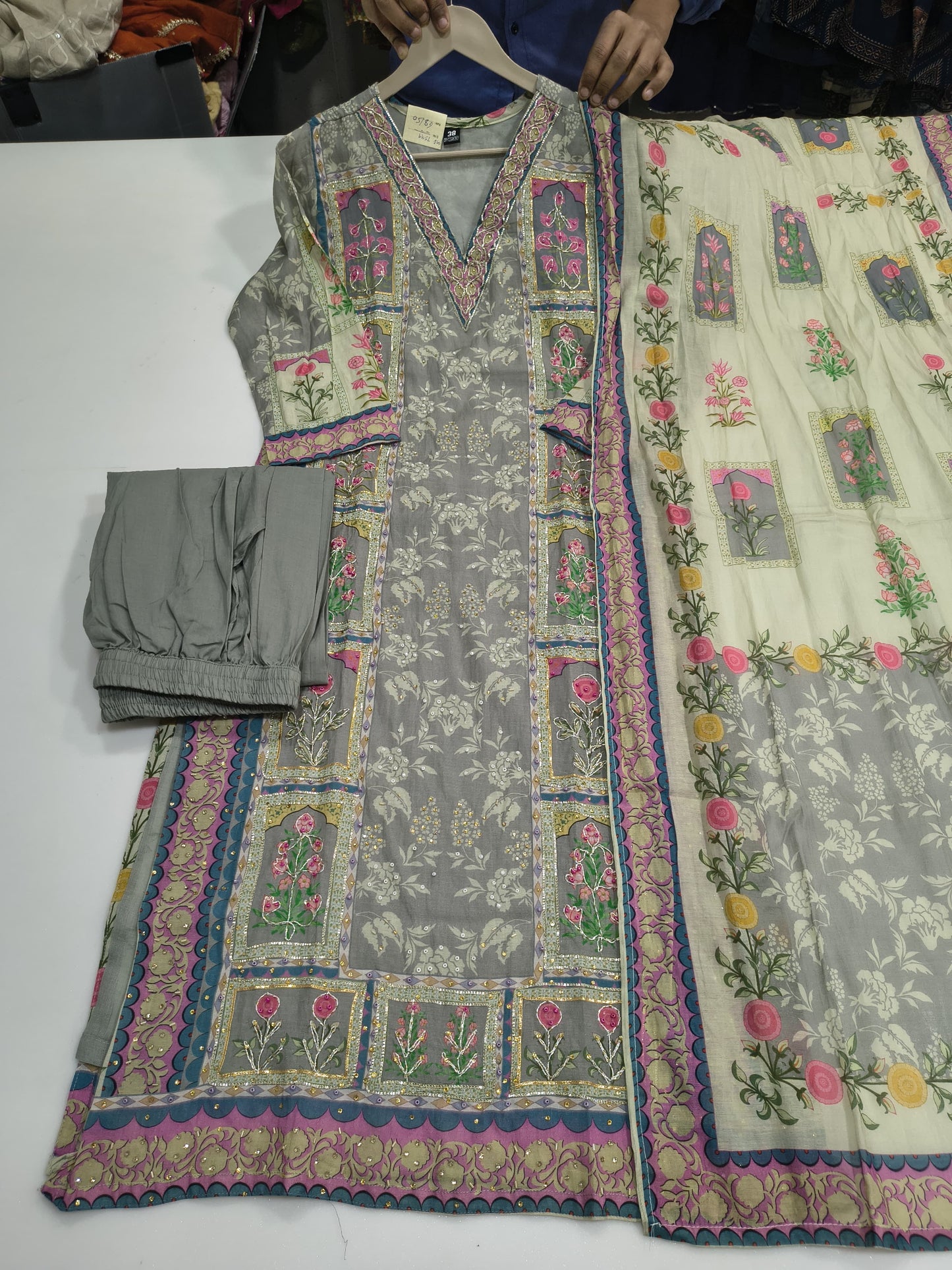 Mul chanderi with lining three piece set (A1883)