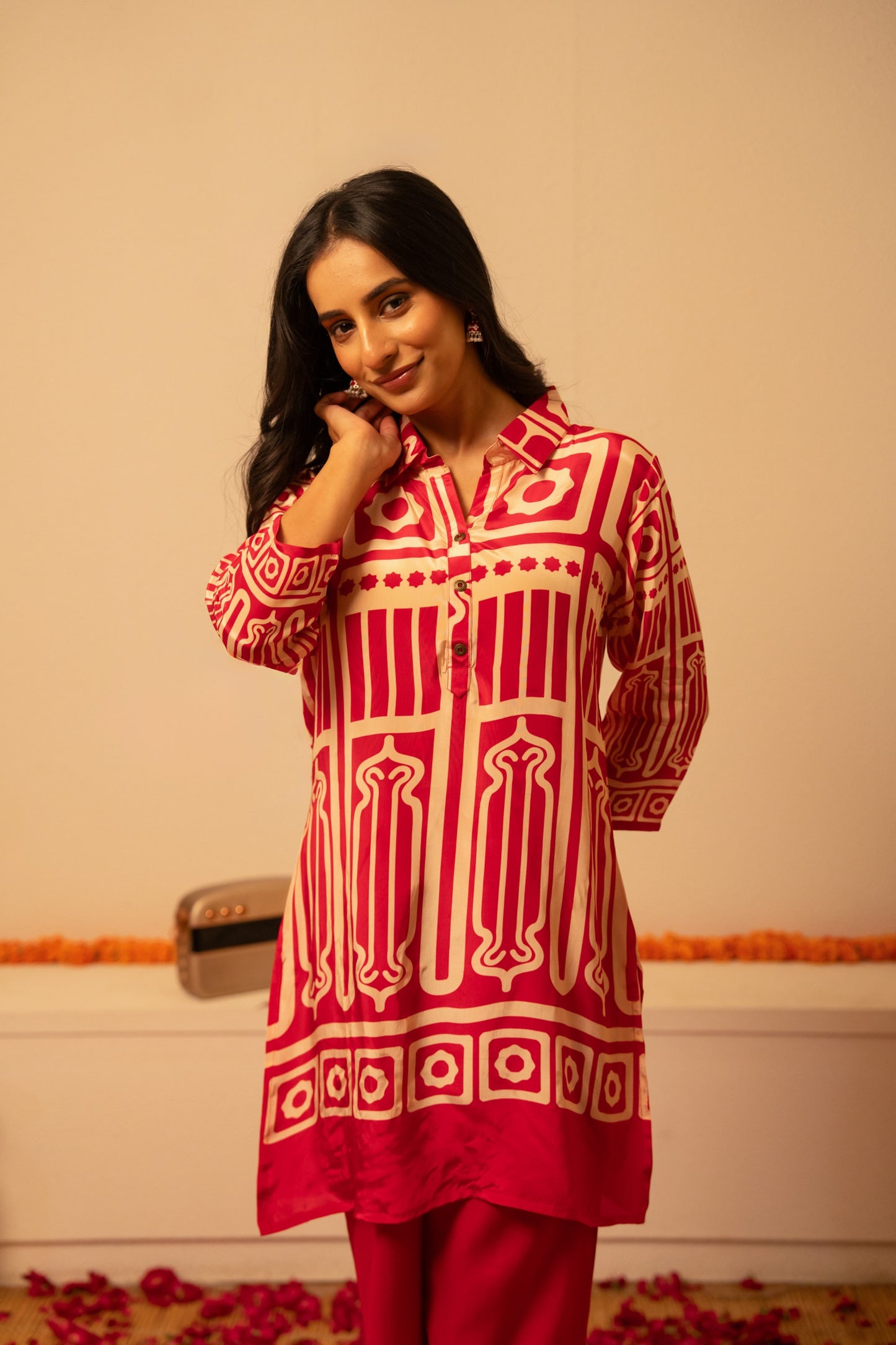 Pure crape red colour two piece cordset (A1087)
